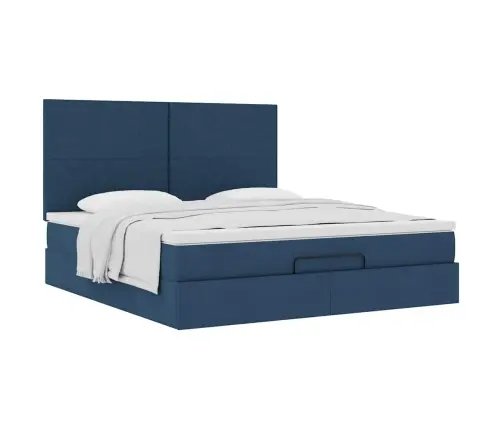 Osmaņu Gultas Rāmis Ar Matrača Zils 160X200Cm Audums Vidaxl