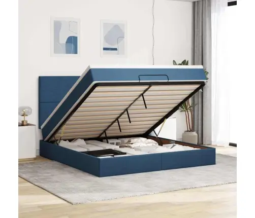 Osmaņu Gultas Rāmis Ar Matrača Zils 160X200Cm Audums Vidaxl