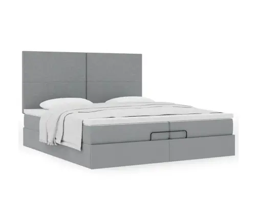 Osmaņu Gultas Rāmis Ar Matračiem Gaiši Pelēks 200X200Cm Audums Vidaxl