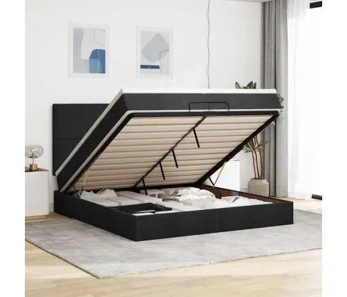 Osmaņu Gultas Rāmis Ar Matračiem Melns 200X200Cm Audums Vidaxl