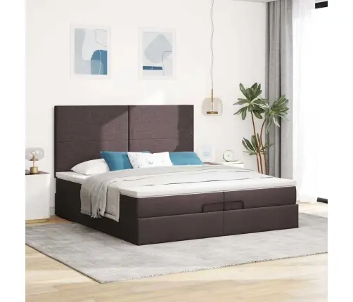 Osmaņu Gultas Rāmis Ar Matračiem Tumši Brūns 200X200Cm Audums Vidaxl
