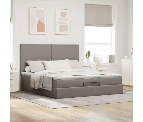 Osmaņu Gultas Rāmis Ar Matračiem Pelēkbrūns 200X200Cm Audums Vidaxl