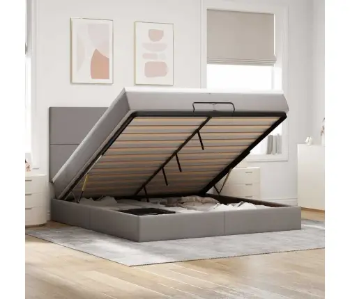 Osmaņu Gultas Rāmis Ar Matračiem Pelēkbrūns 200X200Cm Audums Vidaxl