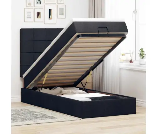 Osmanų Lovos Rėmas Su Čiužiniu, Juodas, 80X200cm Audinys