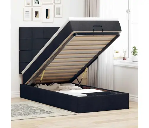 Osmaņu Gultas Rāmis Ar Matrača Melns 90X190 Cm Audums Vidaxl