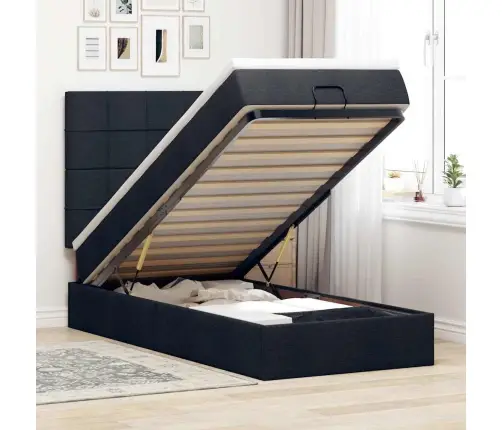 Osmaņu Gultas Rāmis Ar Matrača Melns 90X200 Cm Audums Vidaxl