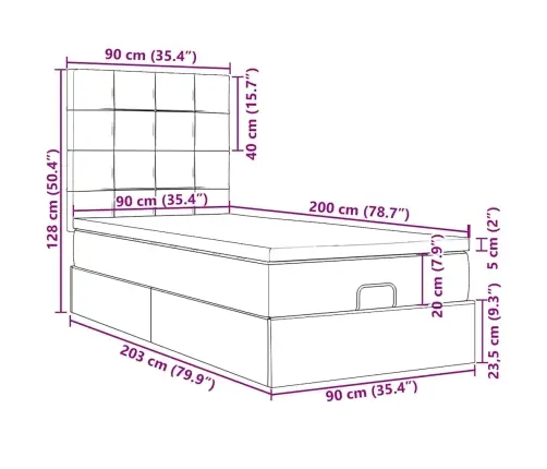 Osmaņu Gultas Rāmis Ar Matrača Zils 90X200 Cm Audums Vidaxl