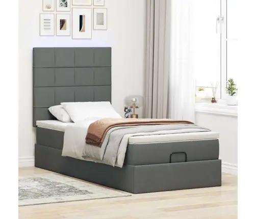 Ottomani Voodiraam Madratsiga, Tumehall, 100X200cm Kangas