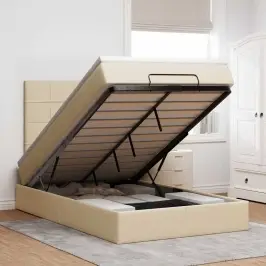 Osmaņu Gultas Rāmis Ar Matrača Krēmkrāsas 120X190Cm Audums Vidaxl