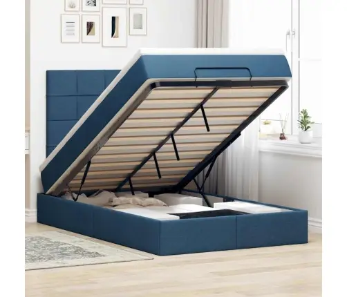 Osmaņu Gultas Rāmis Ar Matrača Zils 120X190Cm Audums Vidaxl