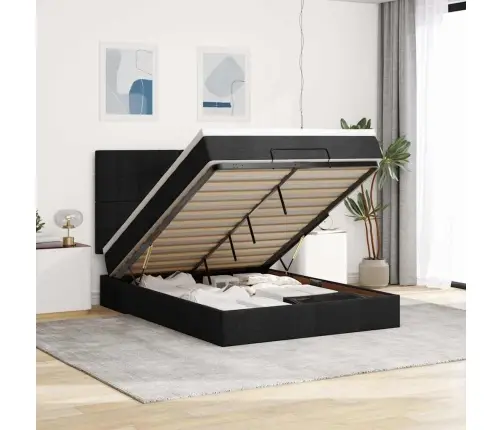 Osmaņu Gultas Rāmis Ar Matrača Melns 140X200 Cm Audums Vidaxl