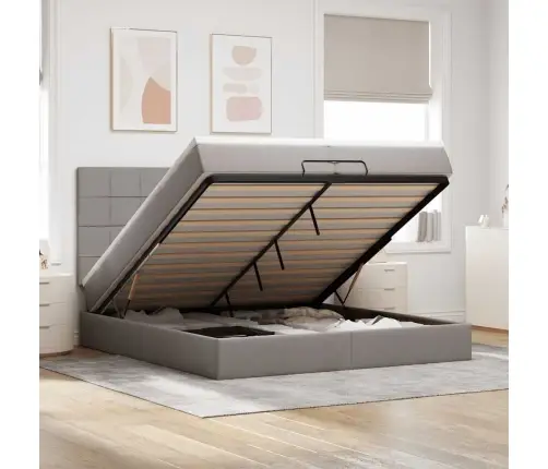 Osmaņu Gultas Rāmis Ar Matračiem Pelēkbrūns 200X200Cm Audums Vidaxl