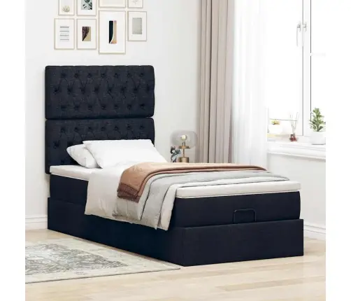 Osmaņu Gultas Rāmis Ar Matrača Melns 80X200 Cm Audums Vidaxl