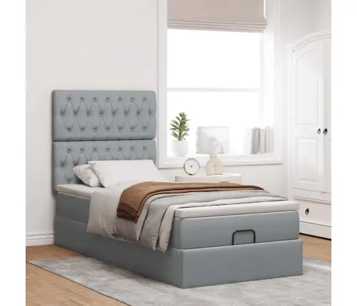 Ottomani Voodiraam Madratsiga, Helehall, 90X190cm Kangas