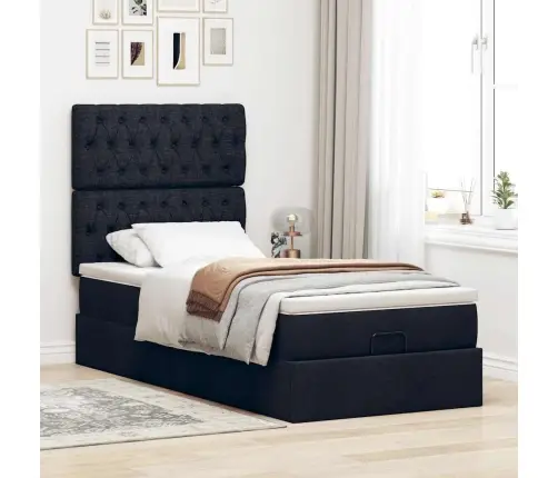 Osmaņu Gultas Rāmis Ar Matrača Melns 90X190 Cm Audums Vidaxl