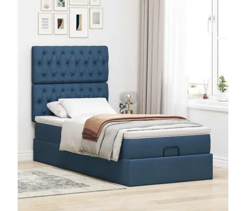 Osmaņu Gultas Rāmis Ar Matrača Zils 90X200 Cm Audums Vidaxl