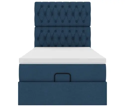 Osmaņu Gultas Rāmis Ar Matrača Zils 90X200 Cm Audums Vidaxl