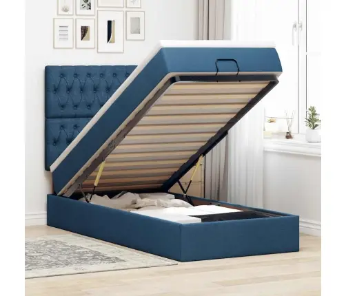 Osmaņu Gultas Rāmis Ar Matrača Zils 90X200 Cm Audums Vidaxl