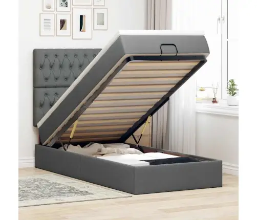 Osmaņu Gultas Rāmis Ar Matrača Tumši Pelēks 100X200 Cm Audums Vidaxl