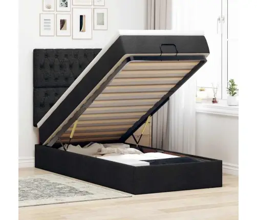 Ottomani Voodi Madratsiga, Must, 100X200 cm Kangas