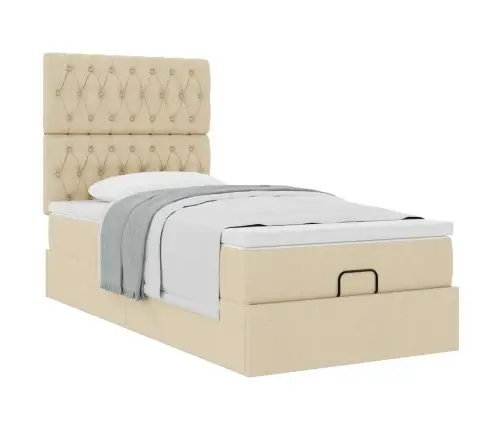 Ottomani Voodi Madratsiga, Kreemjas, 100X200 cm Kangas