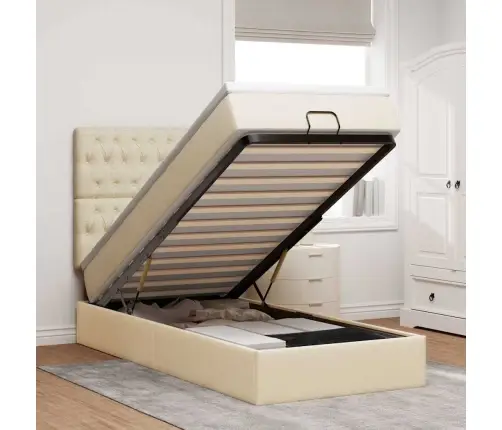 Ottomani Voodi Madratsiga, Kreemjas, 100X200 cm Kangas