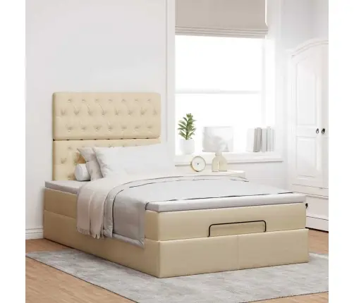 Osmaņu Gultas Rāmis Ar Matrača Krēmkrāsas 120X190Cm Audums Vidaxl