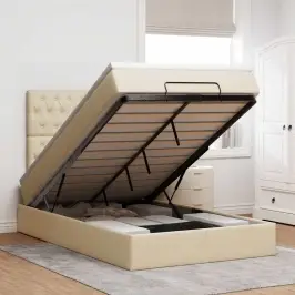 Osmaņu Gultas Rāmis Ar Matrača Krēmkrāsas 120X190Cm Audums Vidaxl