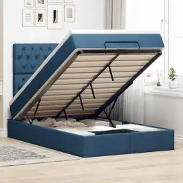 Osmaņu Gultas Rāmis Ar Matrača Zils 120X190Cm Audums Vidaxl