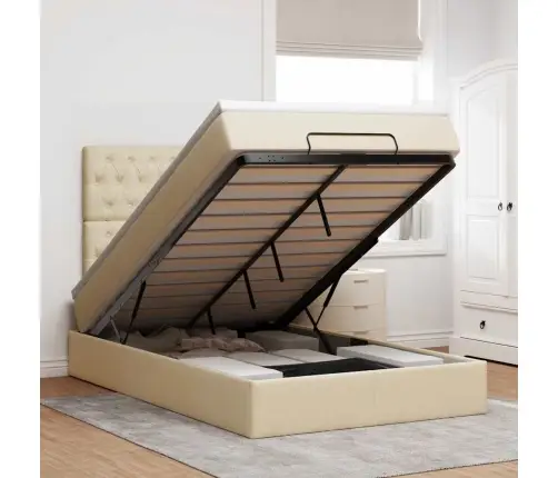 Osmaņu Gultas Rāmis Ar Matrača Krēmkrāsas 120X200 Cm Audums Vidaxl