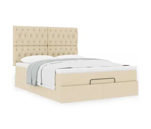 Osmaņu Gulta Ar Matraci, Krēmkrāsas, 140X190 Cm, Audums Vidaxl