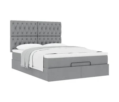 Osmaņu Gultas Rāmis Ar Matrača Gaiši Pelēks 140X200 Cm Audums Vidaxl