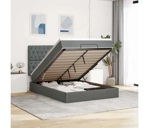 Osmanų Lova Su Čiužiniu, Pilkas, 140X200cm Audinys