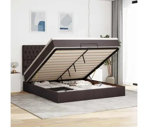 Ottomani Voodi Madratsiga, Tumepruun, 160X200 cm Kangas