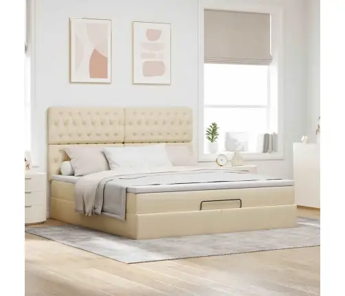 Osmaņu Gultas Rāmis Ar Matrača Krēmkrāsas 160X200Cm Audums Vidaxl