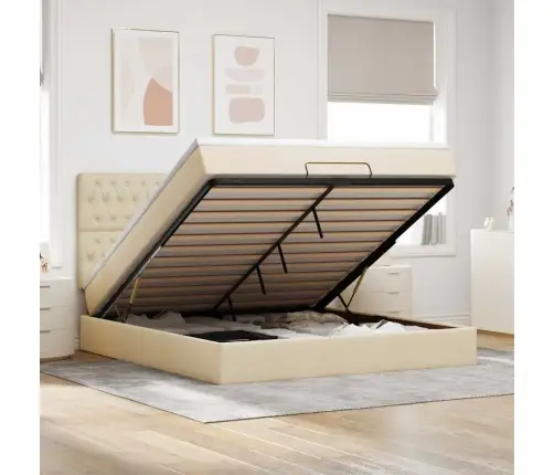 Osmanų Lovos Rėmas Su Čiužiniu, Kreminis, 160X200 cm Audinys