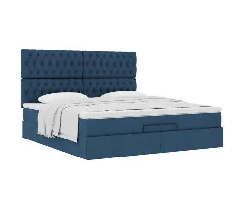 Osmaņu Gultas Rāmis Ar Matrača Zils 160X200Cm Audums Vidaxl