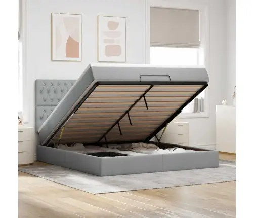 Osmanų Lovos Rėmas Su Čiužiniu, Pilkas, 180X200 cm Audinys