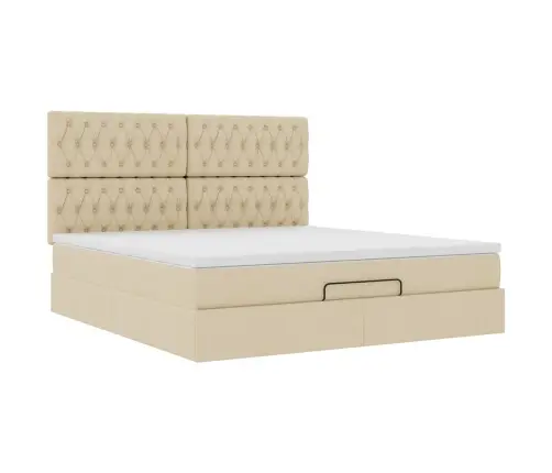 Osmaņu Gultas Rāmis Ar Matrača Krēmkrāsas 180X200Cm Audums Vidaxl