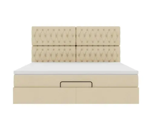 Osmaņu Gultas Rāmis Ar Matrača Krēmkrāsas 180X200Cm Audums Vidaxl