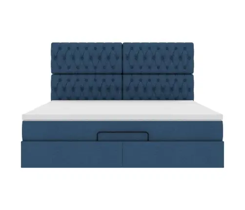 Osmaņu Gultas Rāmis Ar Matrača Zils 180X200Cm Audums Vidaxl