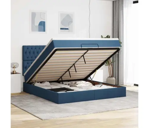 Osmaņu Gultas Rāmis Ar Matrača Zils 180X200Cm Audums Vidaxl