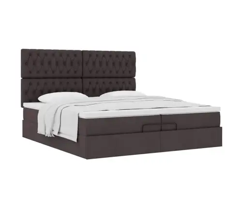 Osmaņu Gultas Rāmis Ar Matračiem Tumši Brūns 200X200Cm Audums Vidaxl