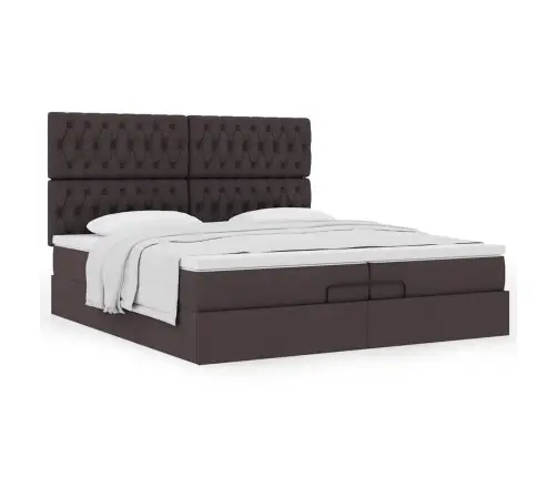 Osmaņu Gultas Rāmis Ar Matračiem Tumši Brūns 200X200Cm Audums Vidaxl