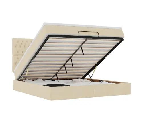 Osmaņu Gultas Rāmis Ar Matračiem Krēmkrāsas 200X200Cm Audums Vidaxl