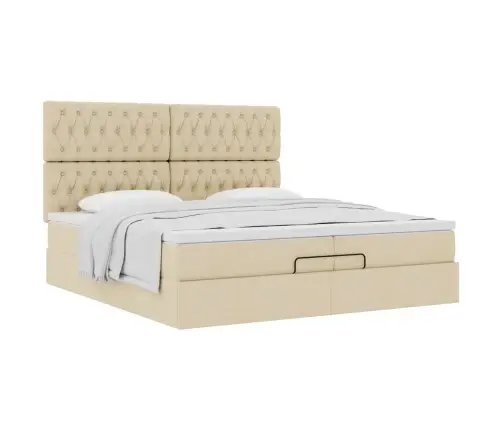 Osmaņu Gultas Rāmis Ar Matračiem Krēmkrāsas 200X200Cm Audums Vidaxl