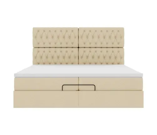 Osmaņu Gultas Rāmis Ar Matračiem Krēmkrāsas 200X200Cm Audums Vidaxl