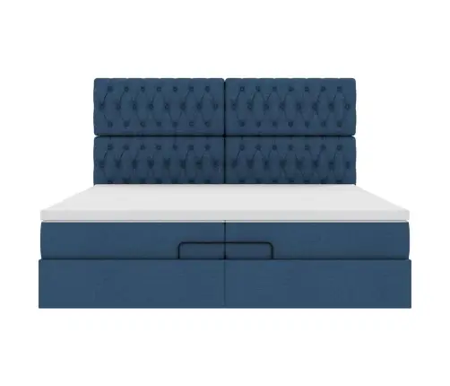 Osmaņu Gultas Rāmis Ar Matračiem Zils 200X200Cm Audums Vidaxl