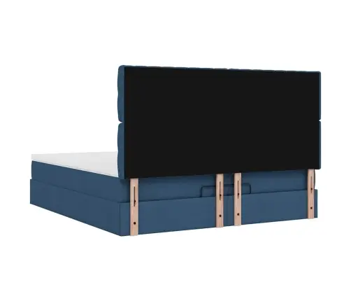Osmaņu Gultas Rāmis Ar Matračiem Zils 200X200Cm Audums Vidaxl