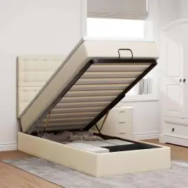 Ottomani Voodiraam Madratsiga, Kreemjas, 80X200cm Kangas